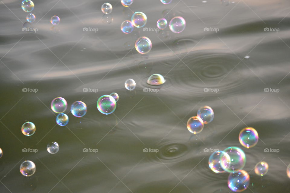 Bubbles floating on water 