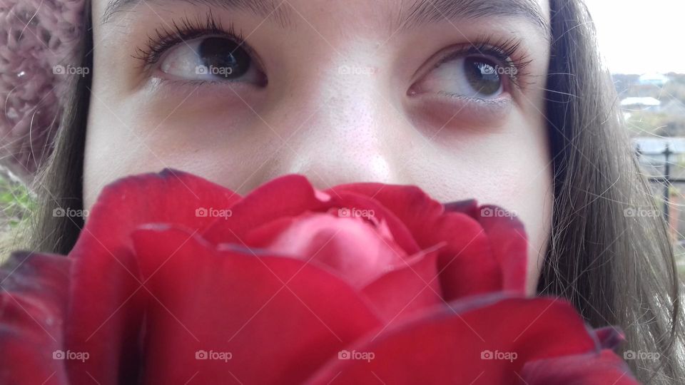 portrait with girl and the rose
