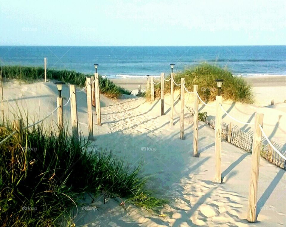 Walkway leading to Corolla Beach in the Outer Banks of North Carolina