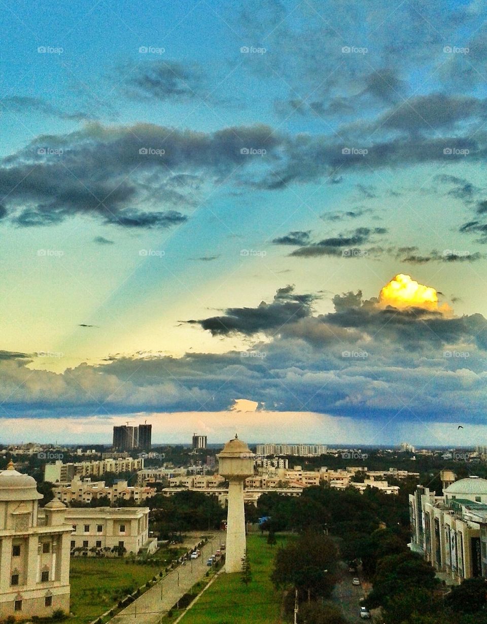 beautiful clouds hover the palace