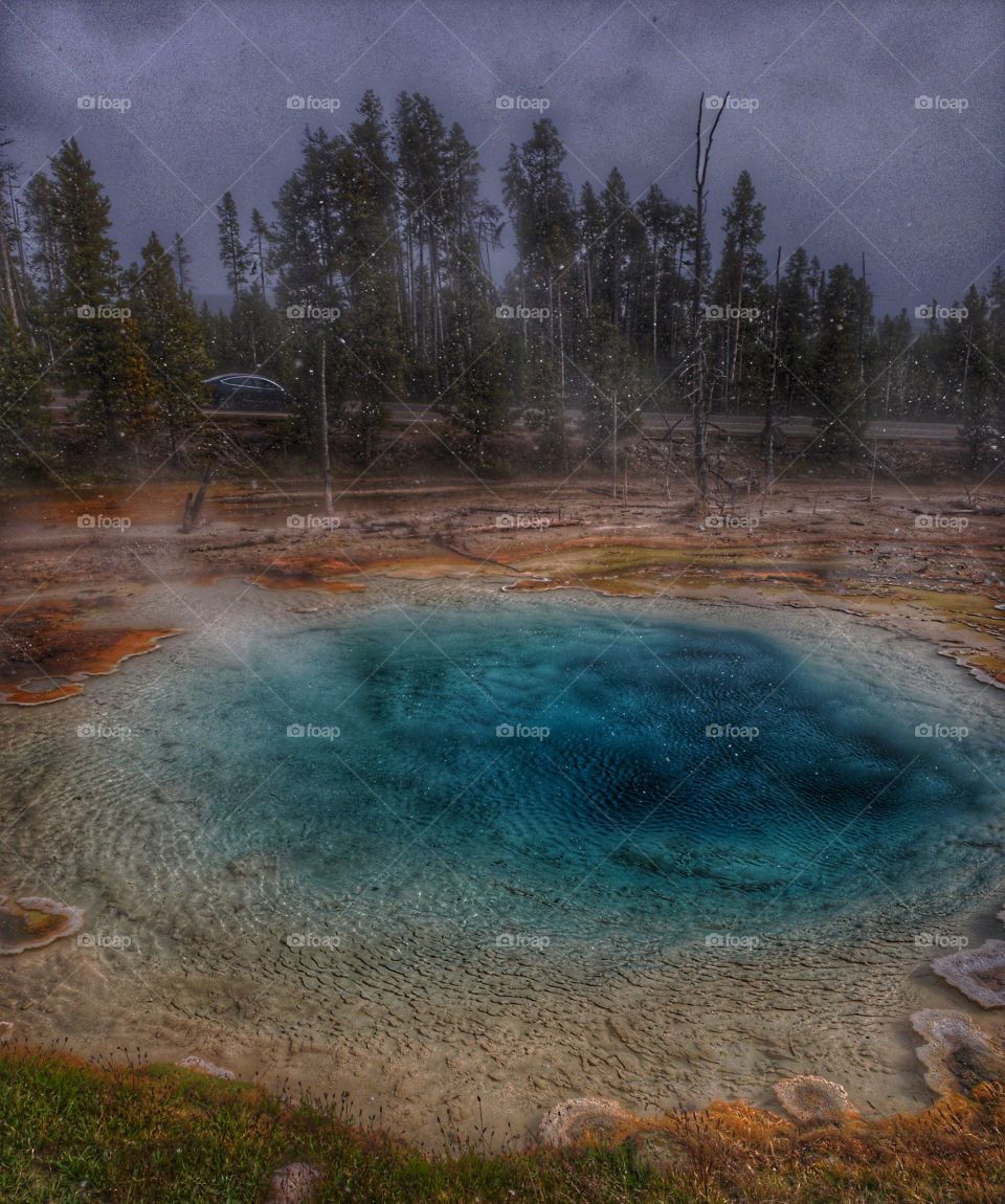 beautiful blue Yellowstone geyser