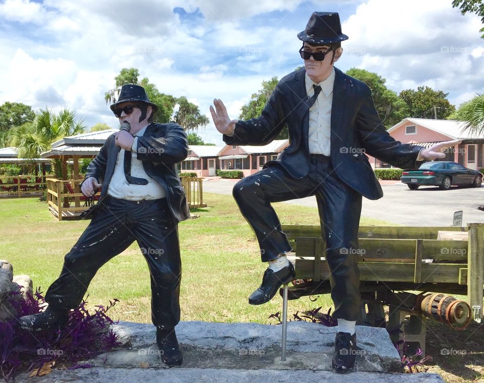 Blues Brothers Statues. Blues Brother statues in front of motel. 