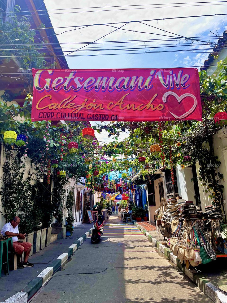 People on a traditional neighborhood in Cartagena-Getsemani 