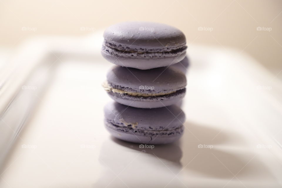 Lavender macaroons on white ground 