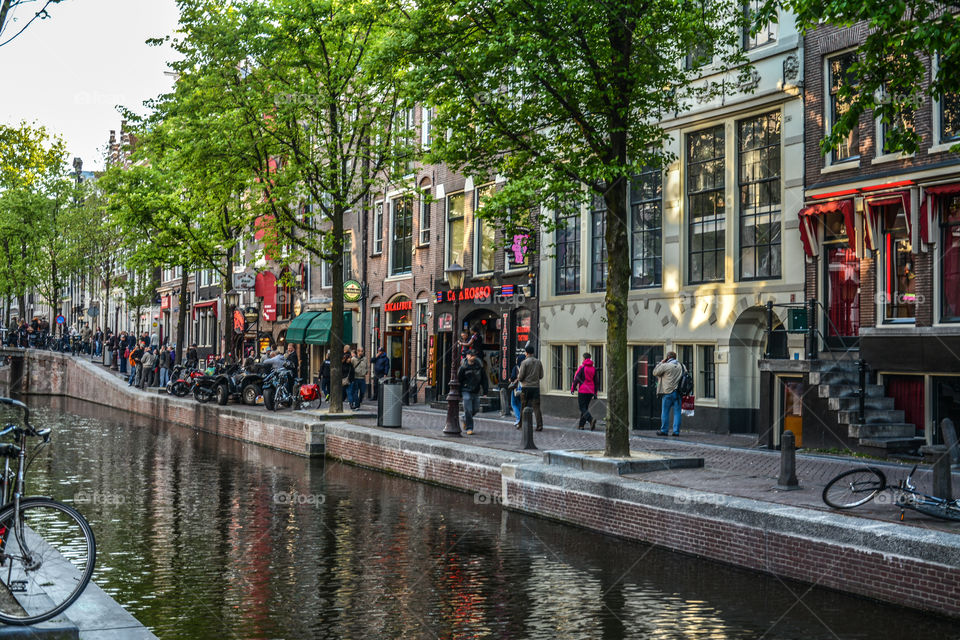 Tourists on the red light district in Amsterdam