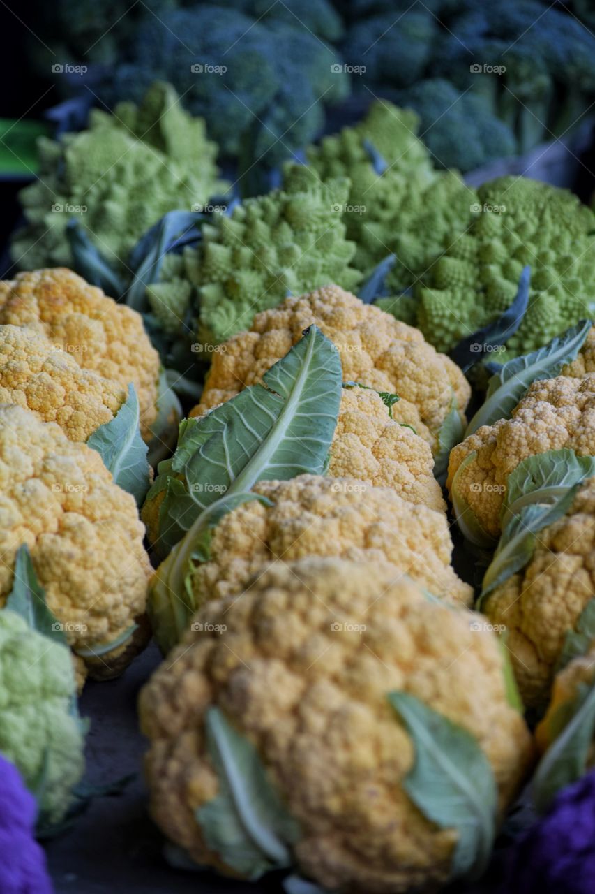 Close-up of a cauliflowers in the market