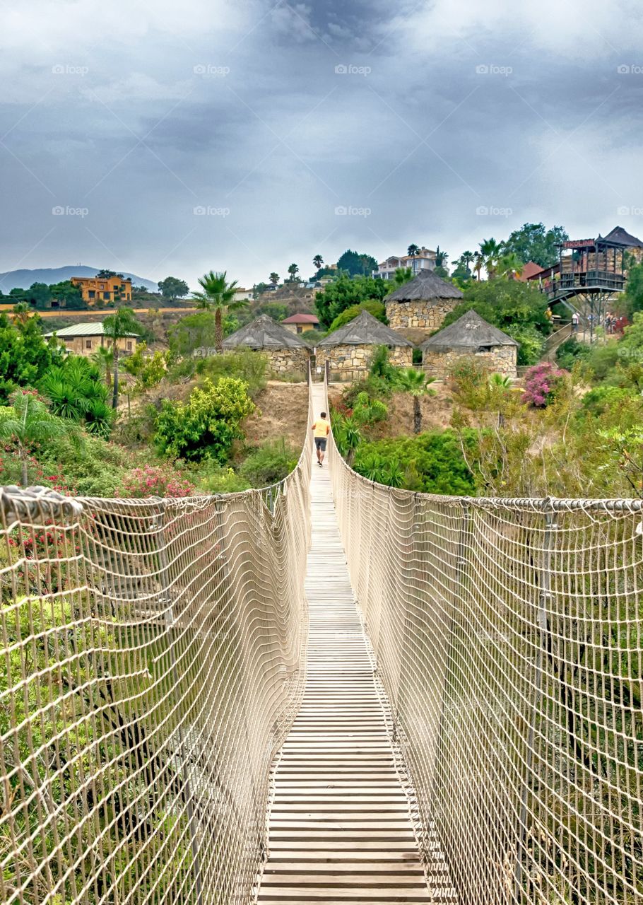 Crossing the suspension bridge