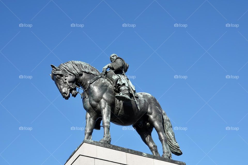 Detail of the equestrian statue of Jan Zizka of Trocnov in Vitkov hill in Prague.