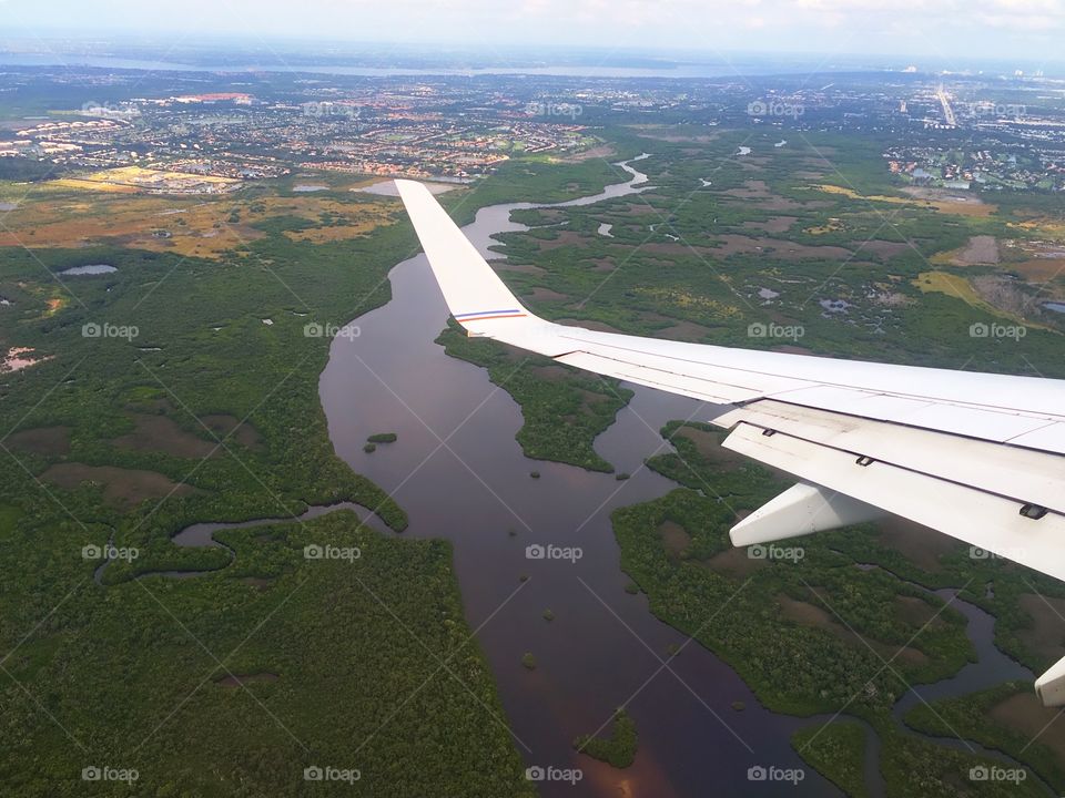 Aerial view of the river below.