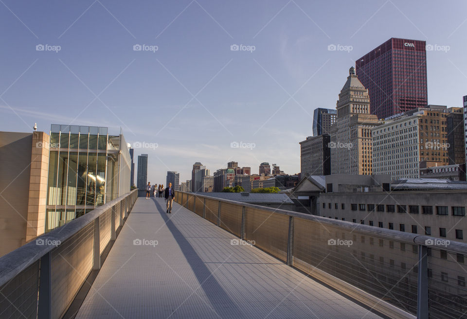 Chicago walkway, pedestrian bridge downtown