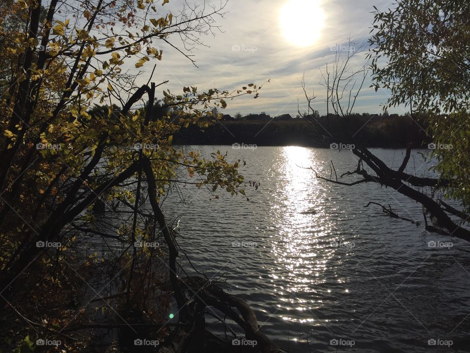 sunset in the autumn on the river