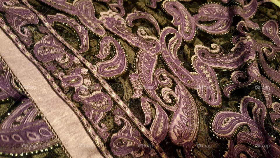 a close up of my purple paisley shawl