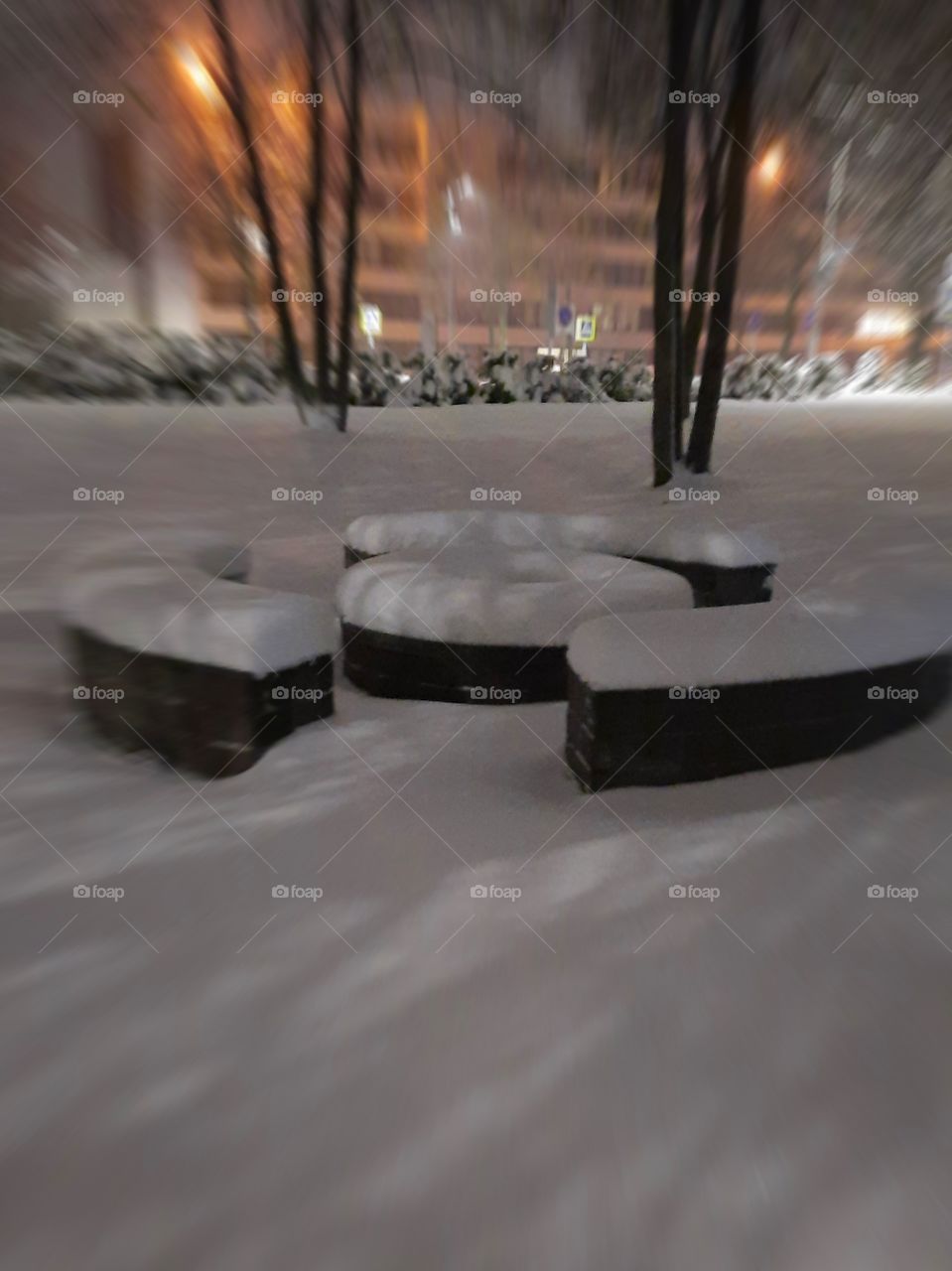 snowy benches