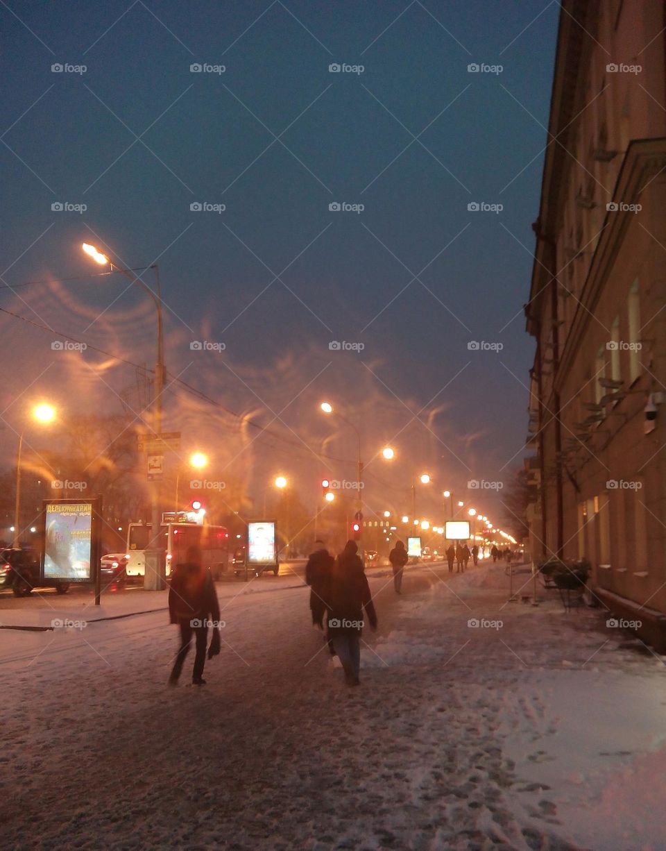 street life night light view and people walking