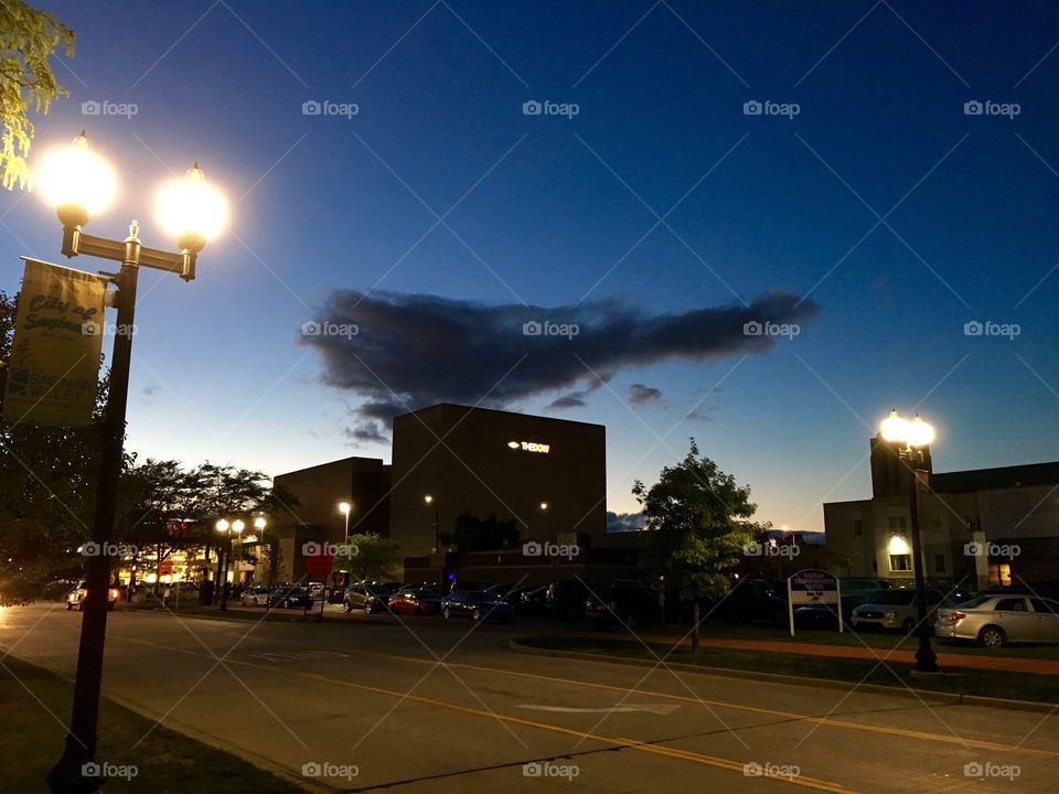 Dow center at night