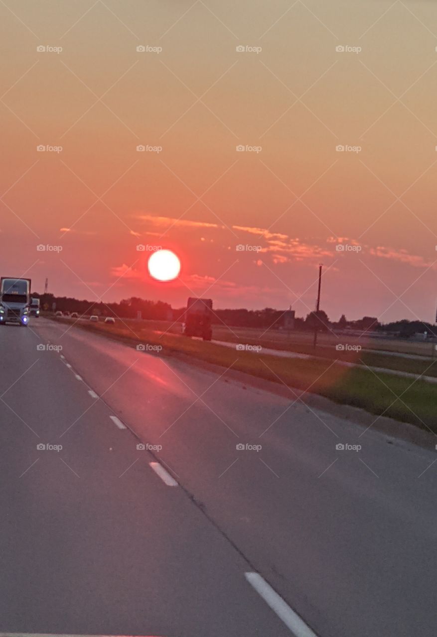 Sunset on the highway