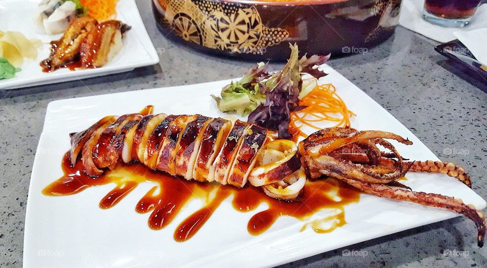 Grilled Stuffed Squid with Sauce