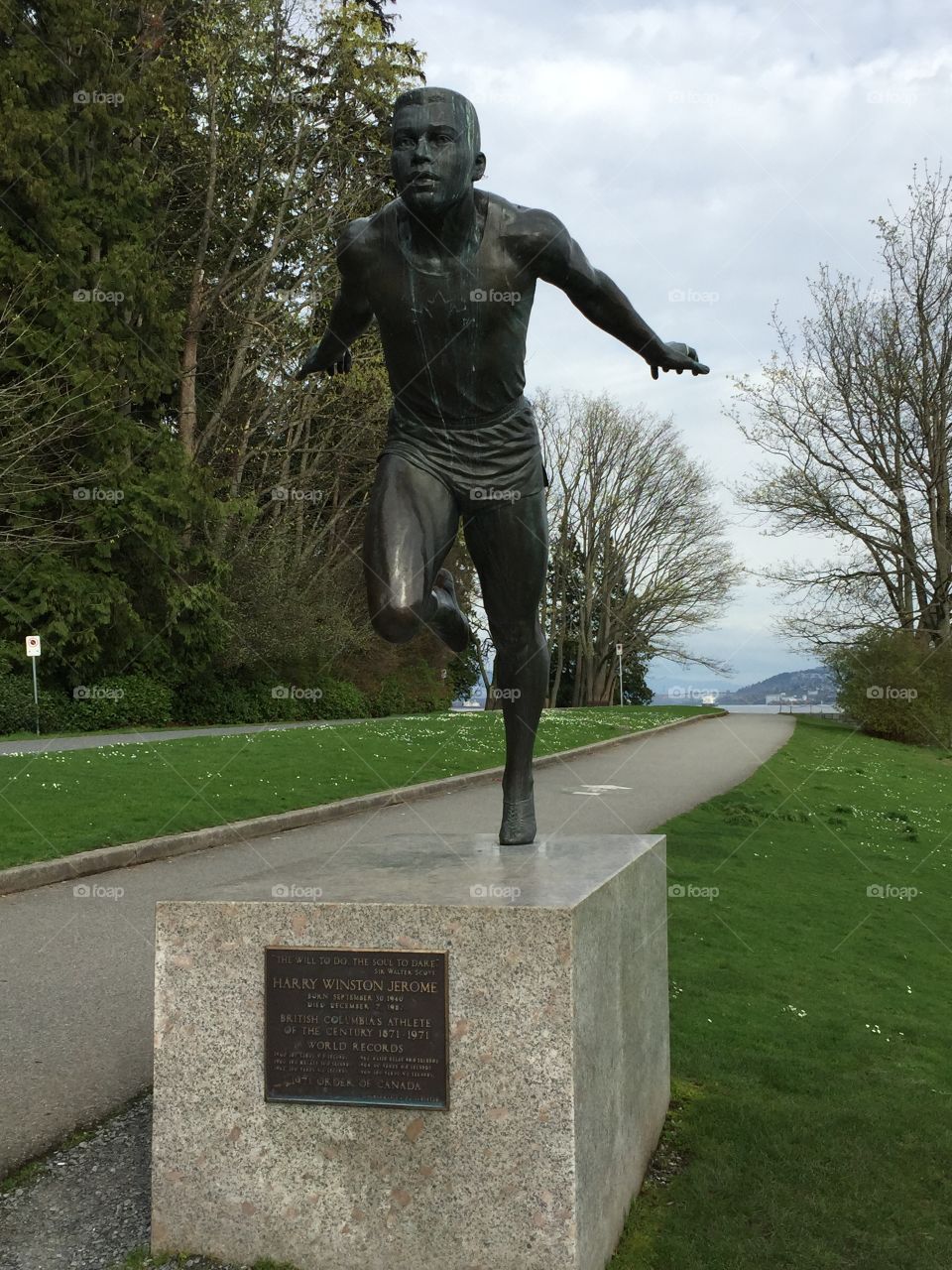Statue of Harry Jerome in Stanley Park, Vancouver.