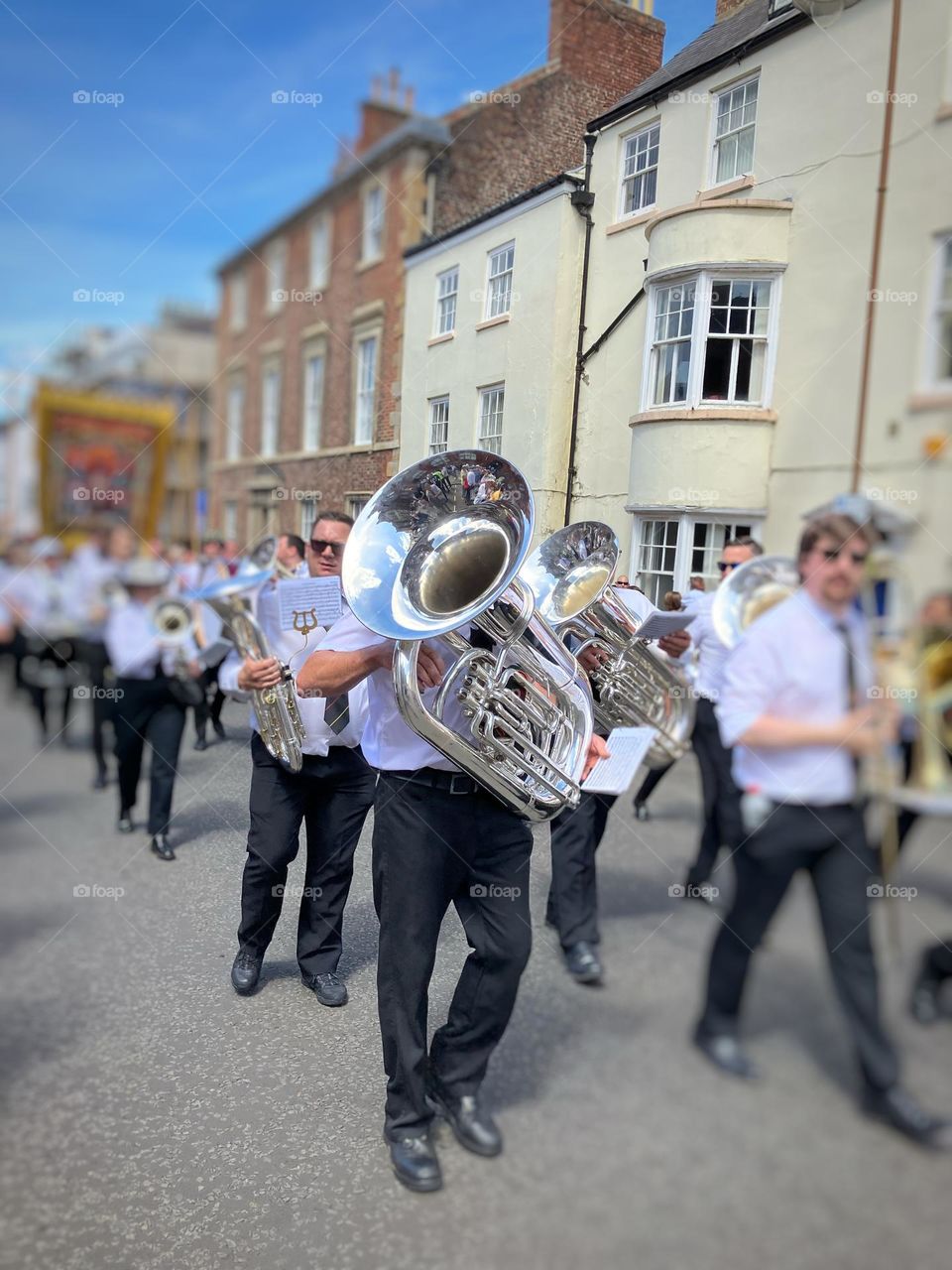 Brass band marching through Durham during the Miners Gala 🎶