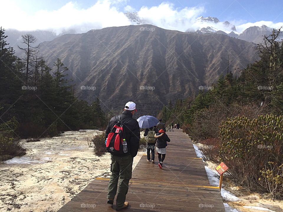 On the trail in Jiuzhaigou China 