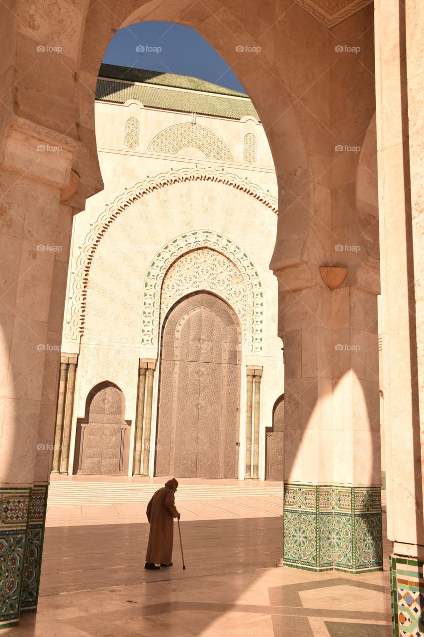 Elderly man walking at the Casablanca Medina