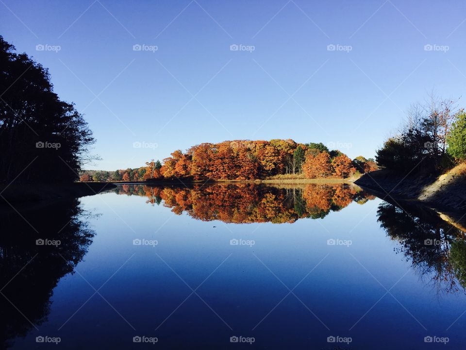 The mirror reflection in the river during leaf Peeping season.