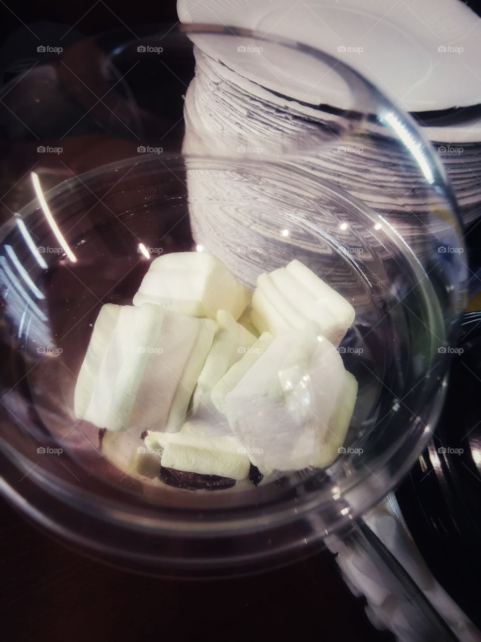 Sweet home indoor food yummy served table day part yellow form circle ellipce tasty mashmellow