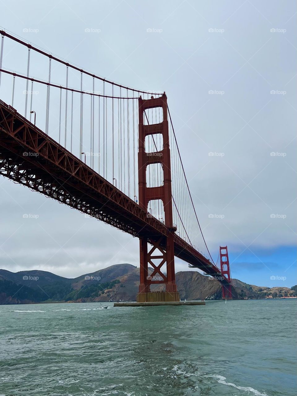 View of the Golden Gate Bridge Fort Point National Historic Site in San Francisco California 
