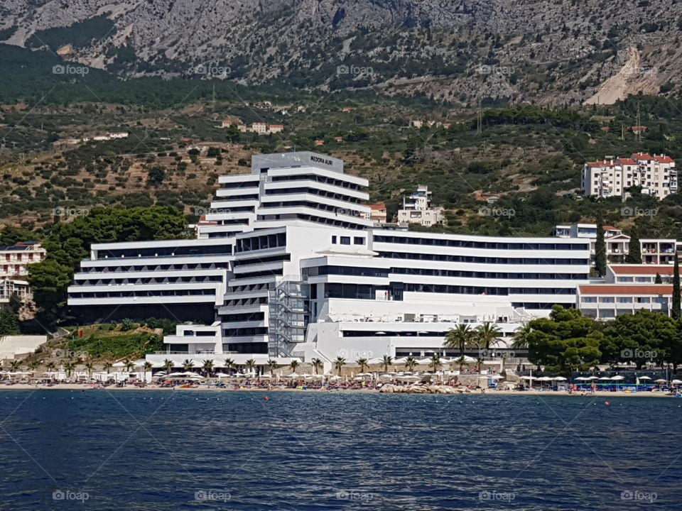 view on the beach and hotel.