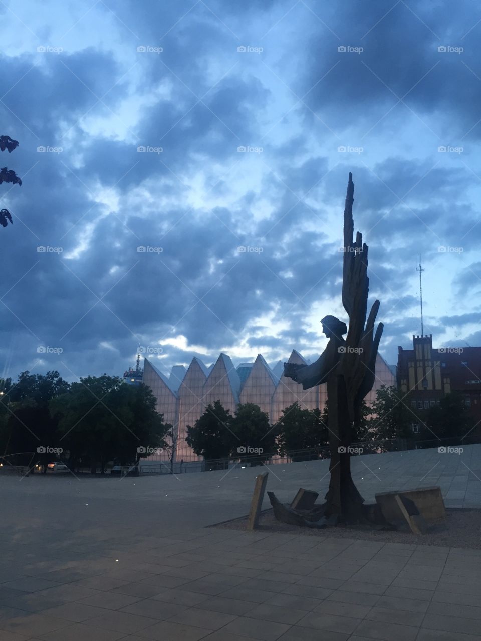 Sculpture of an angel on the Square near Philharmonic Hall in Szczecin 