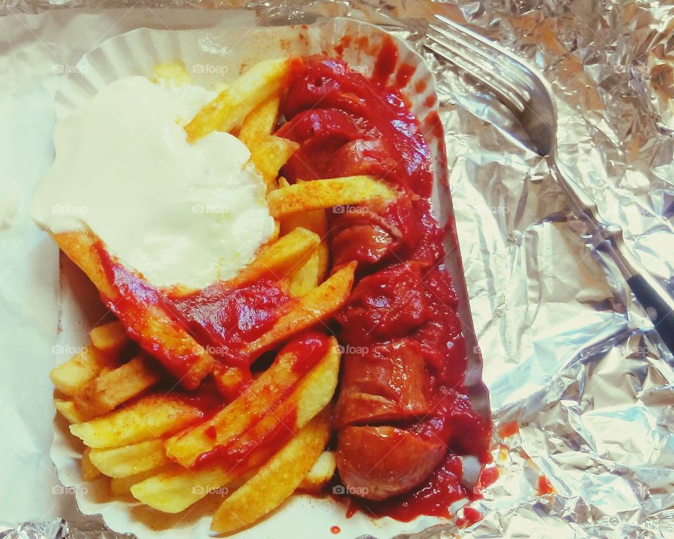 Curry Wurst and french fries