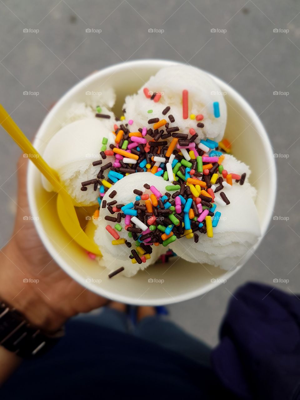 Coconut ice cream with colourful sprinkles