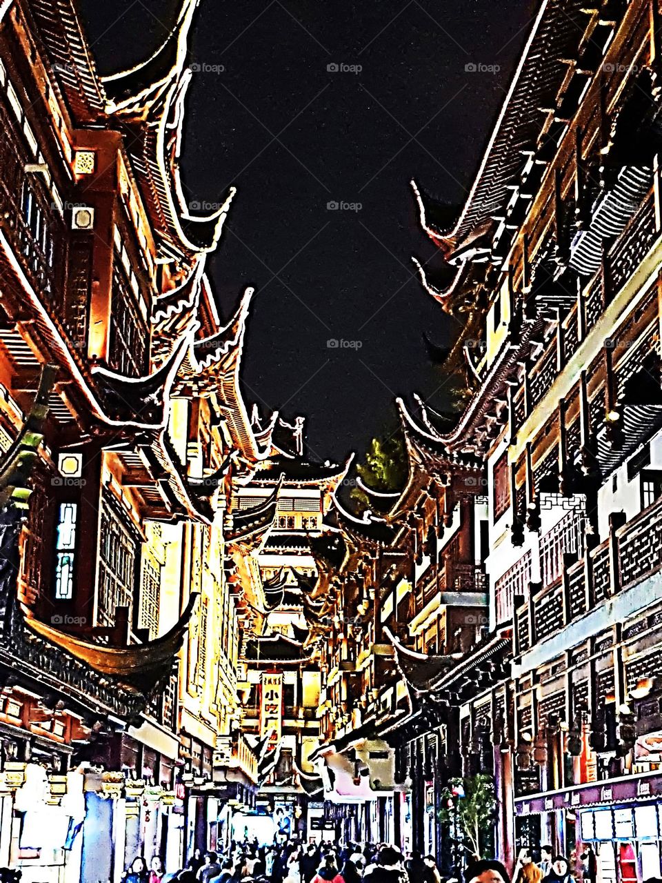 Night view of Shanghai Town God's Temple