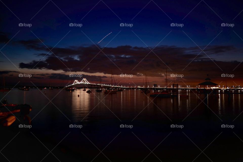 Newport bridge at dusk. Took this right before fireworks started 