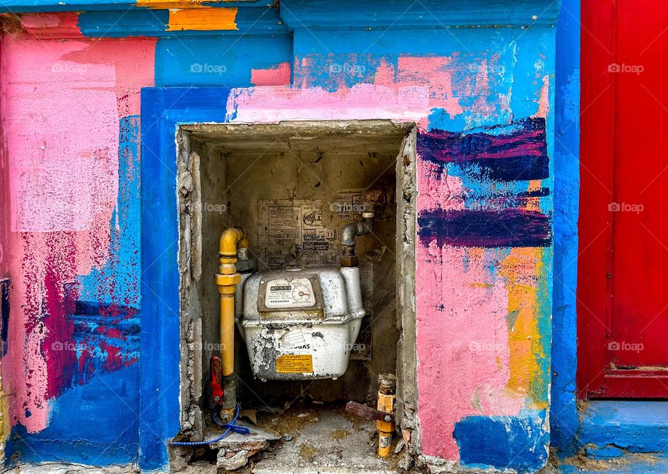 Colorful alleyway with Utility meter