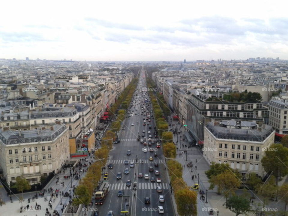 Champs-Élysées, Paris. The famous Avenue des Champs-Élysées, Paris, seen from the top of the Arc de Triomphe.