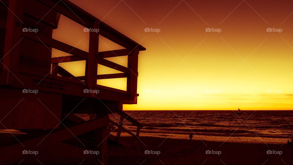 Orange Sunset Lifeguard Tower 