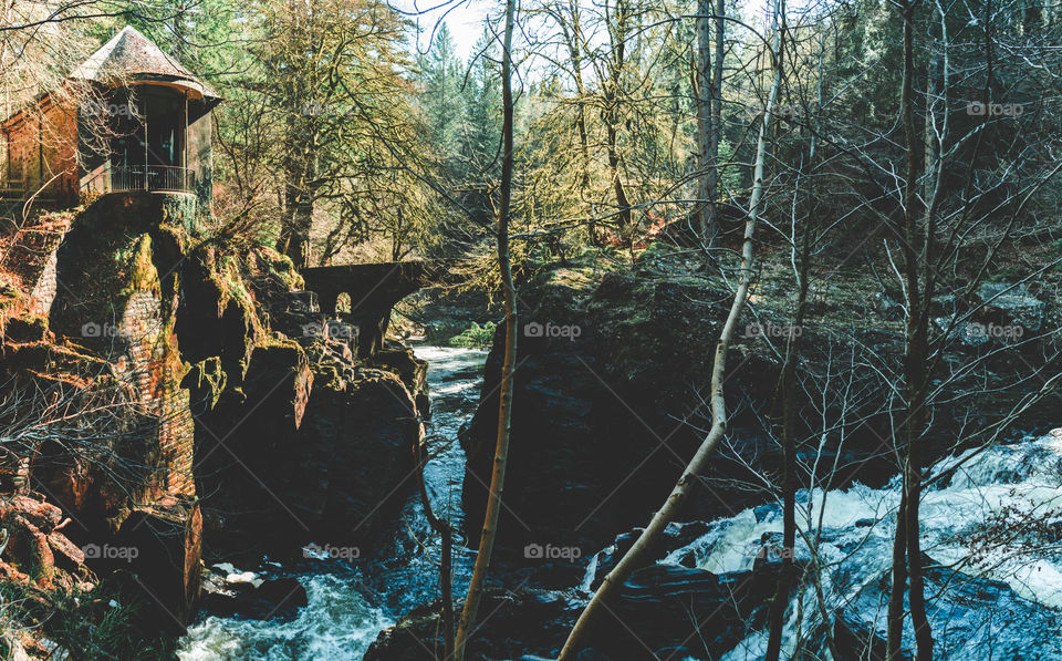 Ossian's Hall overlooking waterfalls on the River Braan