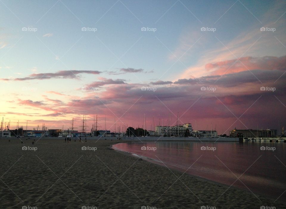 Water, Sunset, Sea, Dawn, Beach