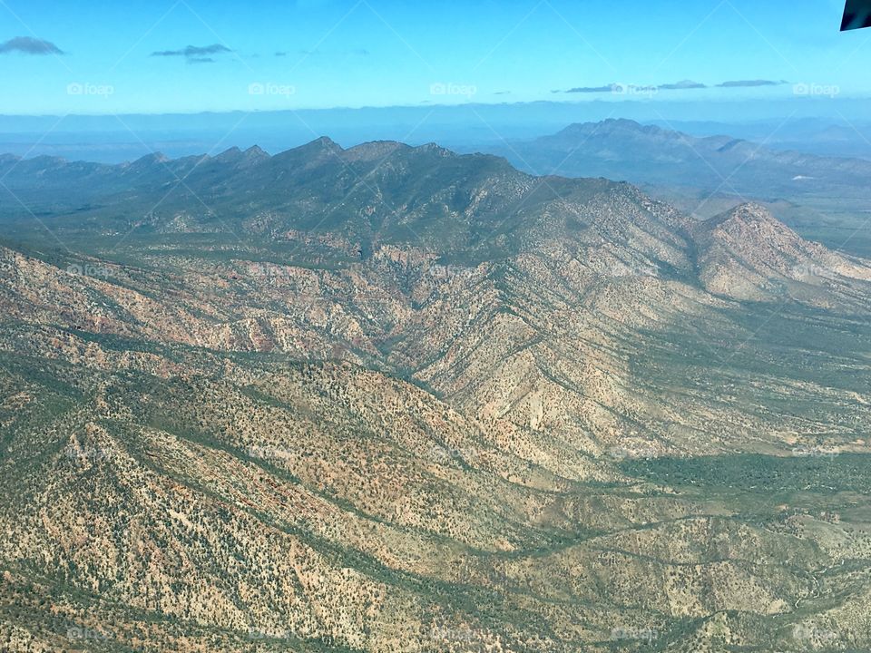 View from light plane, aerial, Flinders mountain ranges in Flinders national park near wilpena pound 