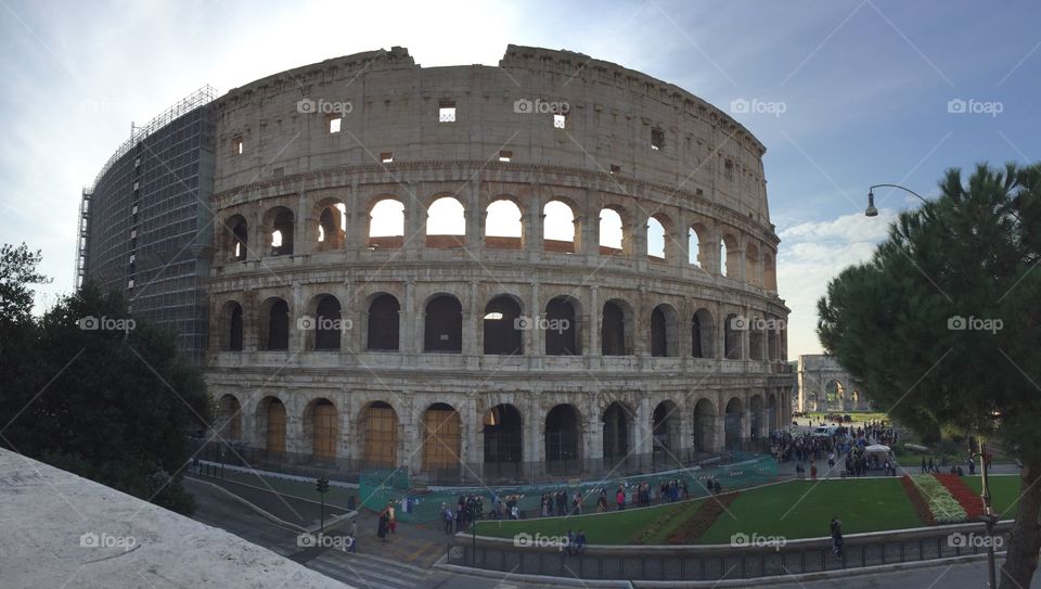 Renovations in progress on the Colosseum in Rome, Italy.