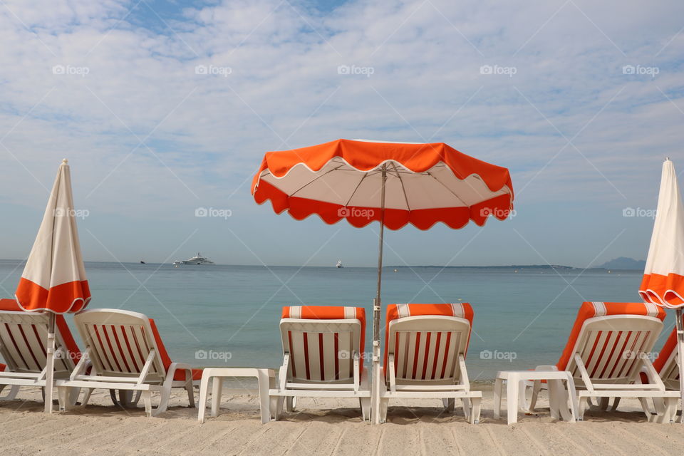 Beach chairs and umbrellas on the beach