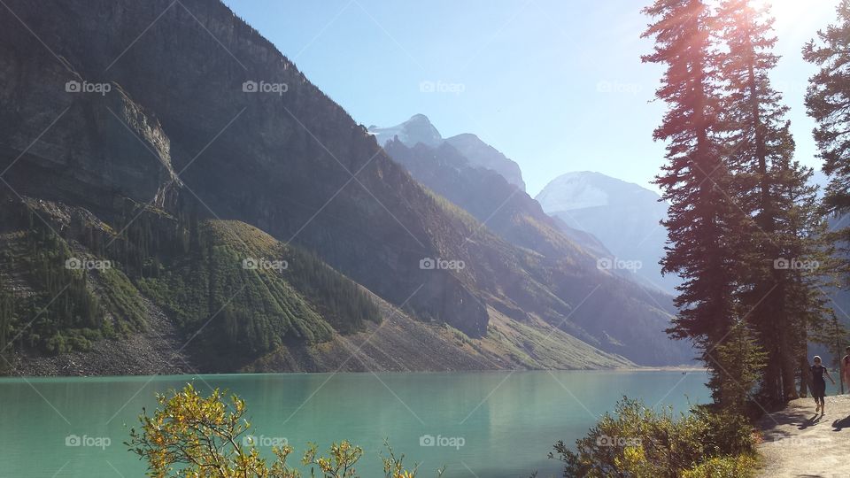 Mountain lake. Lake Louise in Banff national park, afternoon in early autumn