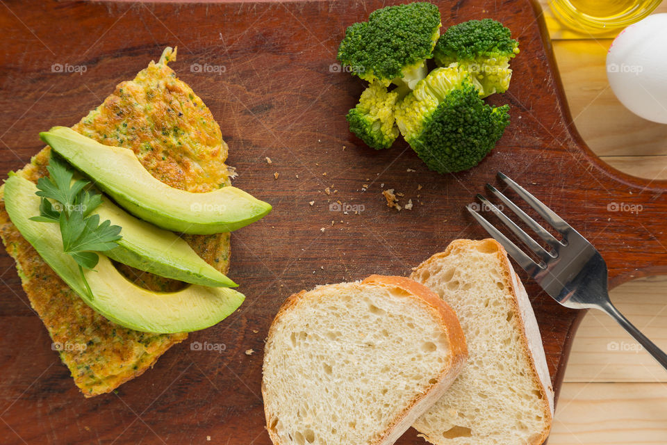 Healthy breakfast on chopping board