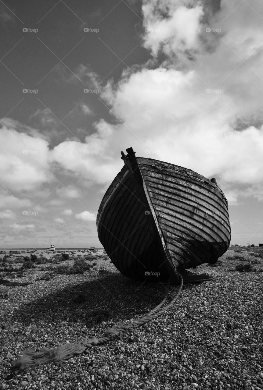 Old lonely beached boat