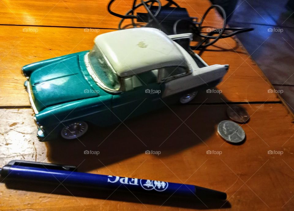 "before shot" of 1957 Toy Chevy BelAir used for realistic model size photos I took outdoors.