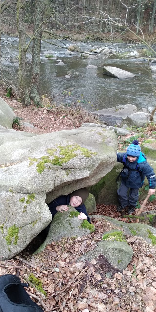 kids and boulder