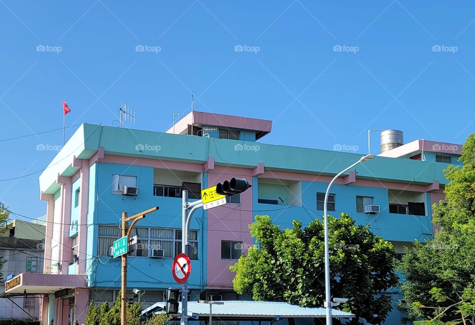 A colorful police station