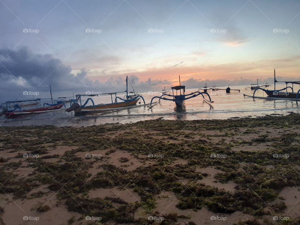 Fishing boats parks at the beach