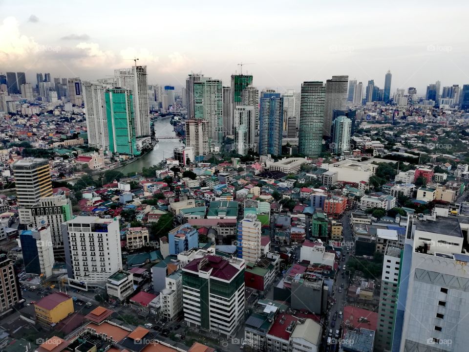 View of Metro Manila and Pasig River from a skyscraper, in Manila, Luzon, Island of Philippines